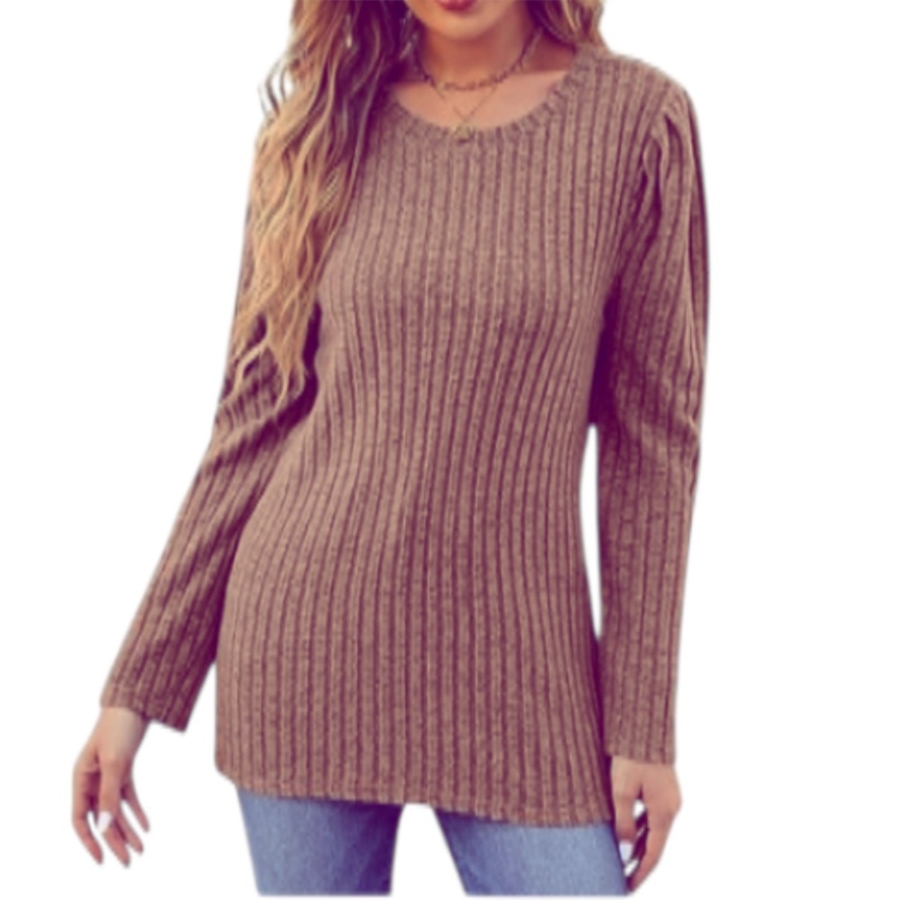 Unbranded mauve pink ribbed stretch knit long sleeve crewneck top size medium